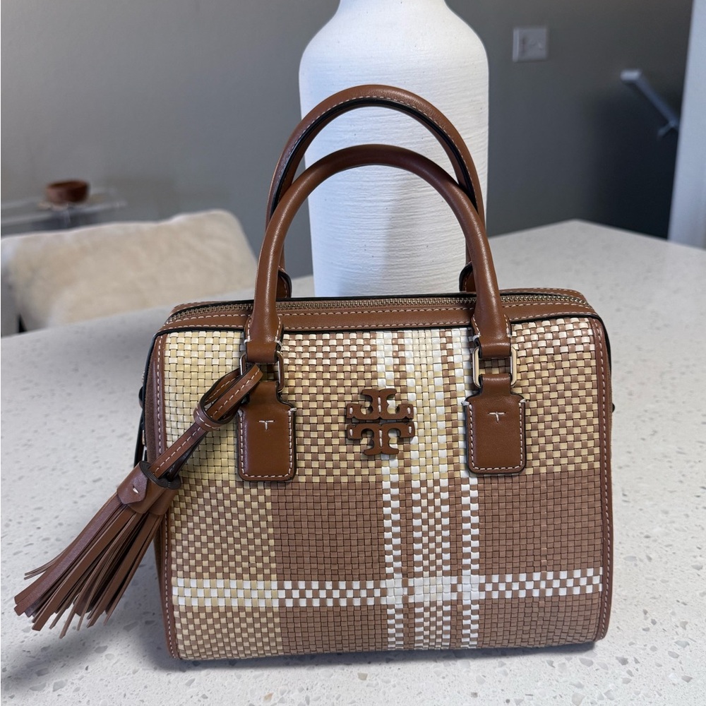 Tory Burch Thea Woven Mini Web Satchel in Tiramasu